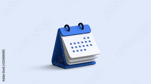 calendrier de bureau bleu en rendu 3d symbolisant la planification et l'organisation