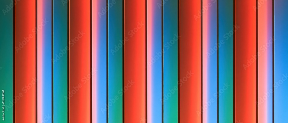 Fototapeta premium Vibrant vertical stripes in red blue and green with soft gradients and dark dividers