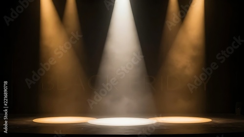 Spotlights illuminate a stage.
