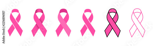 Breast cancer awareness pink ribbon icon set