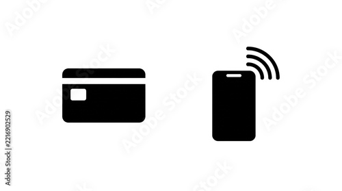 Contactless payment icon with credit card and smartphone NFC symbol isolated on transparent background