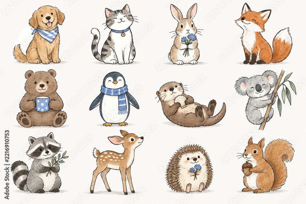 Fototapeta premium Watercolor woodland animals collection