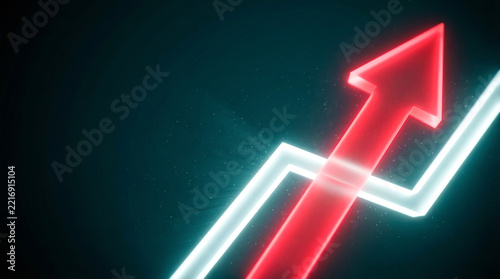 Glowing red upward arrow indicating positive financial market trend