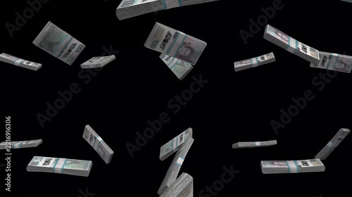 Saint Lucia Money, East Caribbean Dollar Banknotes Falling On Black Background, XCD Currency Stacks Dark Cinematic, 4K