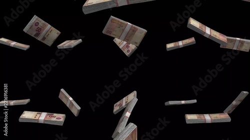 Tunisia Money, Tunisian Dinar Banknotes Falling On Black Background, TND Currency Stacks Dark Cinematic, 4K