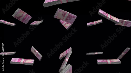 Tonga Money, Tongan Paanga Banknotes Falling On Black Background, TOP Currency Stacks Dark Cinematic, 4K