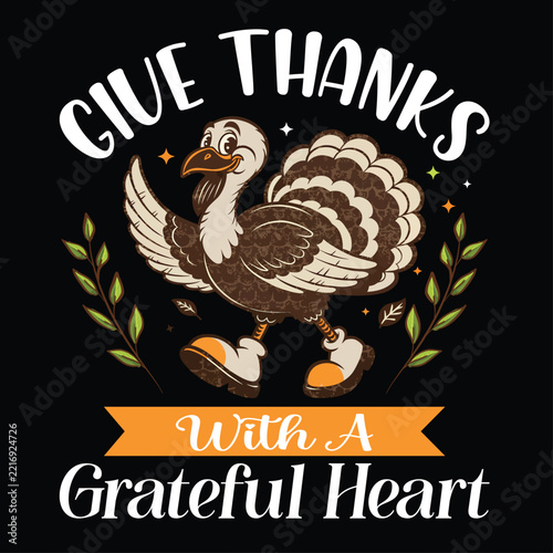 Thanksgiving Family Celebration Vintage Lettering and Autumn Illustration.