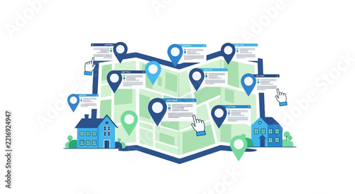 Interactive Real Estate Map Vector with Location Pins and Property Information Pop-ups