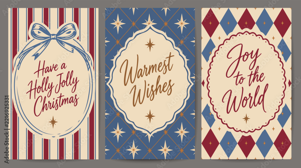 Fototapeta premium Vintage Christmas Greeting Cards with Festive Typography. Christmas wishes with elegant hand-lettered text.