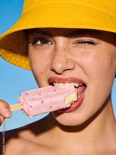young woman eating ice cream
