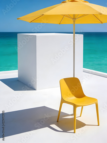 beach chairs and umbrella on the beach