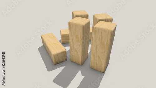 3d wooden blocks with shadow