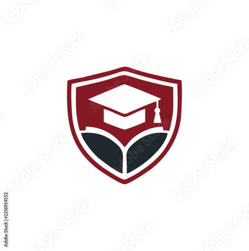 Professional Modern Shield Graduation Cap Open Book Vector Logo Design