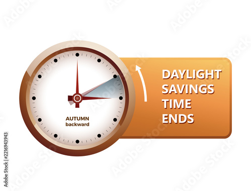 Clock illustrating daylight savings time ends autumn backward concept