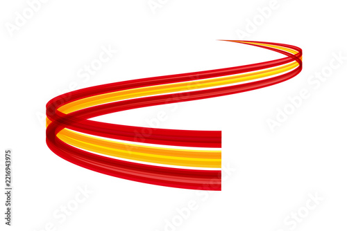 Spanish flag colors swirling ribbon on transparent background