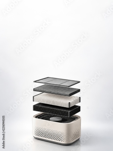 Exploded Air Purifier with Floating Mesh Pleated and Honeycomb Filters
