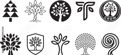 Tree Logo and Eco Nature Icon Set (Black and White)