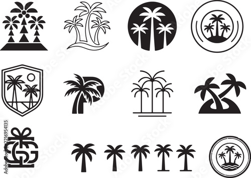 Tropical Palm Tree and Island Logo Icon Collection