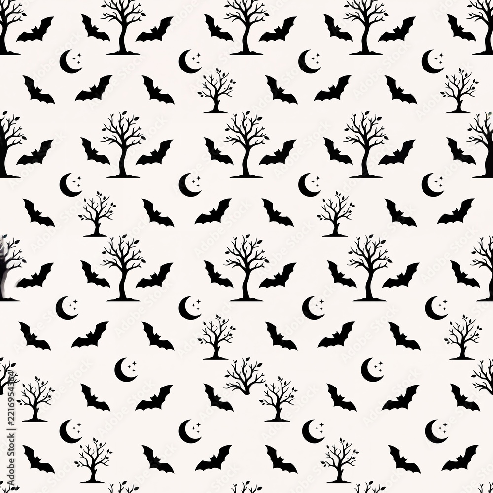 Fototapeta premium Minimalist Black Halloween Silhouette Seamless Pattern Tile