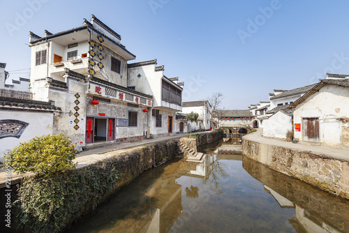 Traditional Huizhou Architecture Along Canal in Anhui China
