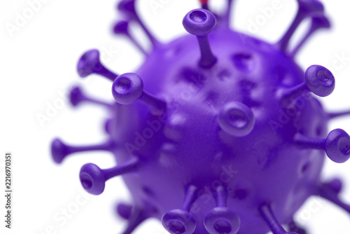 Fotografie Purple Virus Particle 3D Illustration with Spikes