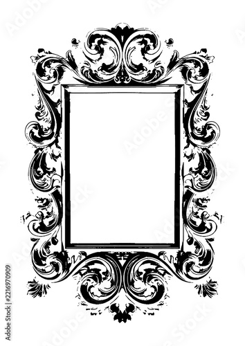 Obraz na plátně An illustration of a rectangular frame featuring bold, black, classically styled ornamental carvings