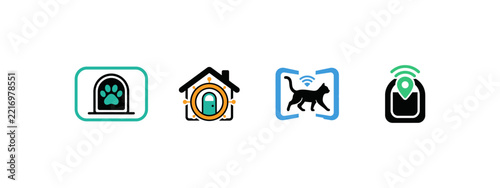 Smart Pet Door Automatic Access GPS Wireless and Pet Safety Icons