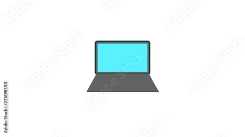 Laptop computer icon featuring a bright blue screen. Animated Laptop Computer Icon for Digital Work and Technology.