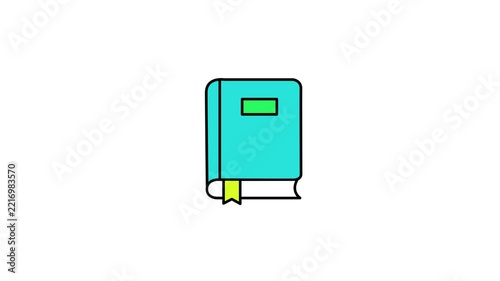 Animated green notebook icon with a bookmark. Book Icon for Education, Reading, and Knowledge