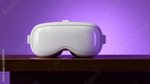 VR headset on a shelf with soft ambient glow, virtual reality technology