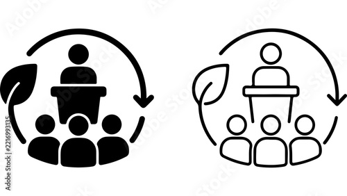 Sustainable Conference and Eco Seminar Icon Set in Silhouette and Outline
