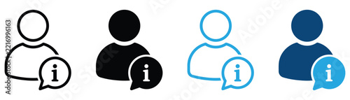 User information icon set with profile, personal details, account data, support and identity symbols for digital interfaces.