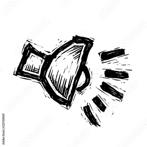 black and white linocut style megaphone illustration