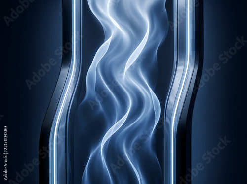 Abstract blue light waves with glowing vertical lines and smooth flowing energy on a dark background