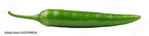 Fresh green chili pepper isolated against a bright studio light for culinary use