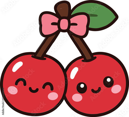 Cute Cartoon Cherry Vector Illustration