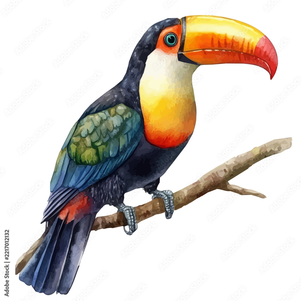 Fototapeta premium Toucan, isolated watercolor element on white background