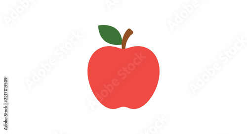 Red apple with green leaf is displayed against a white background