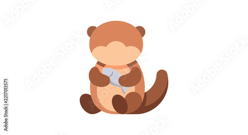Cartoon otter holding a shell on a white background animal