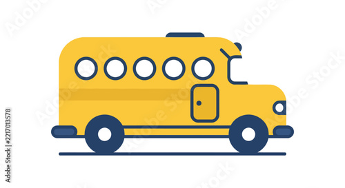 Yellow school bus illustration on a white background features rounded shapes