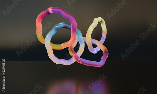 Interlocking wavy 3D rings against a dusky backdrop