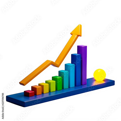 Colorful business graph with growing arrow
