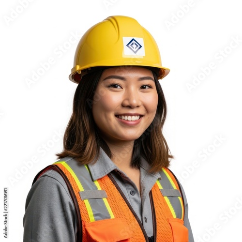 Smiling construction worker wearing safety gear