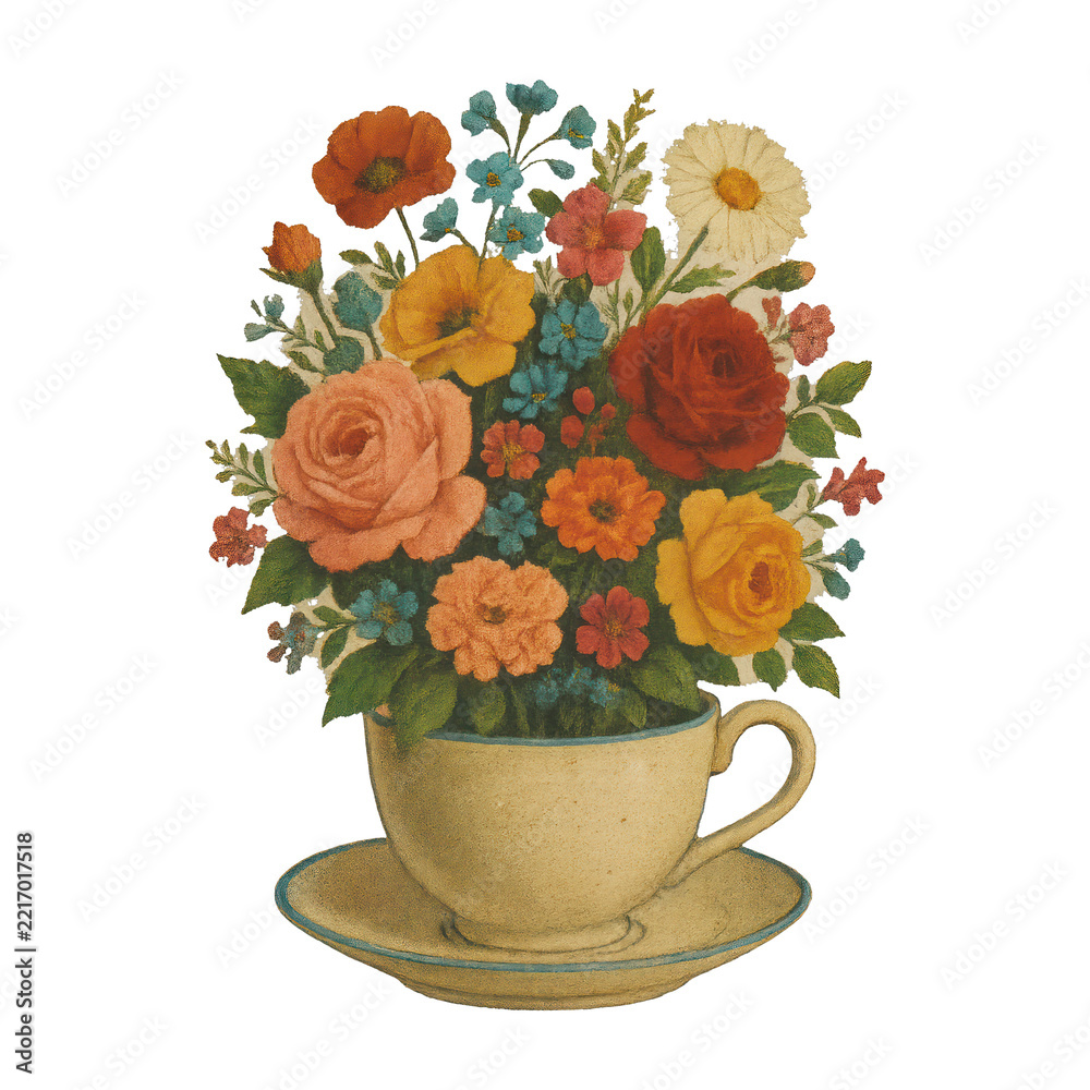 Fototapeta premium PNG Vintage floral teacup illustration