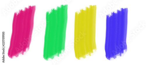 Four vertical rectangular bars of different colors, including magenta, green, yellow, and blue, arranged side by side on a white background