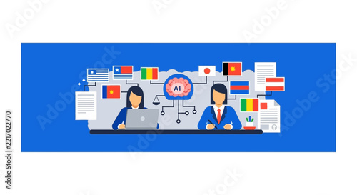 AI Governance and International Policy Collaboration Illustration