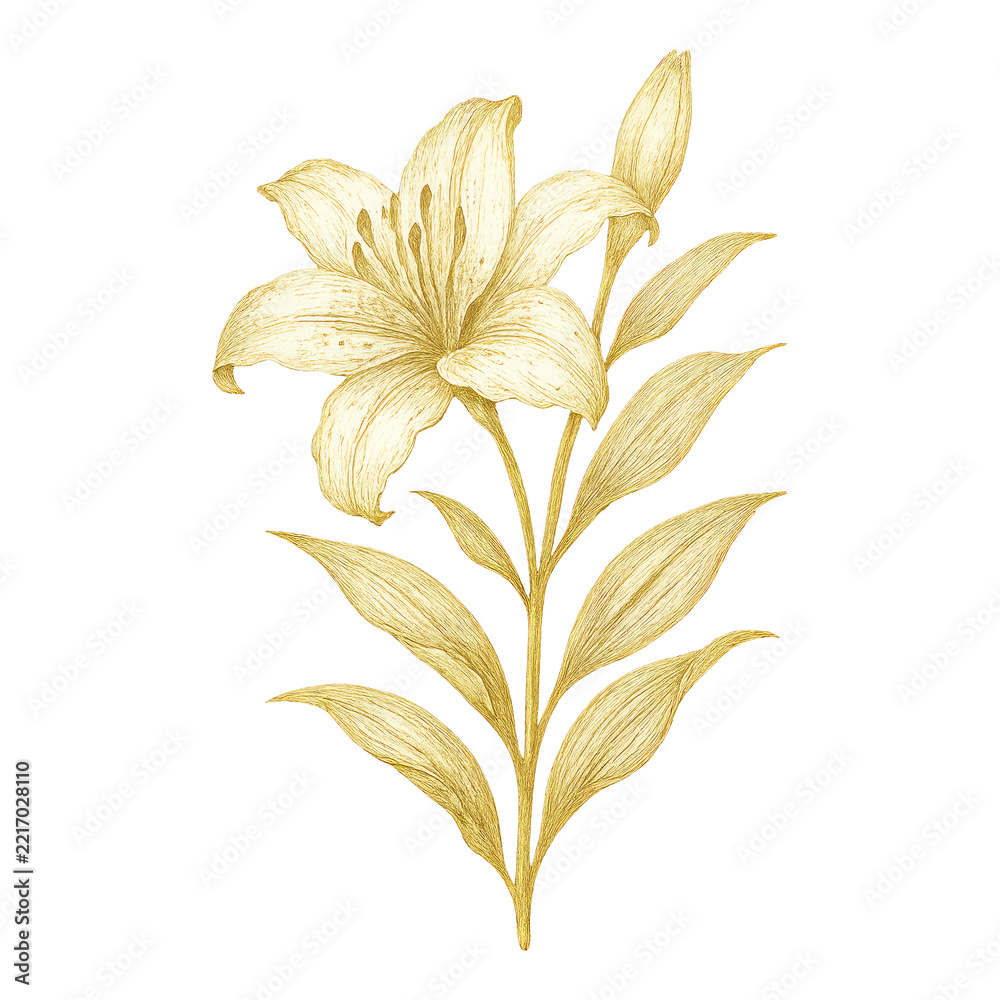 Fototapeta premium PNG Elegant golden lily illustration.