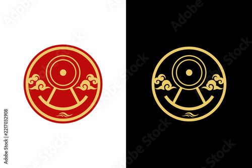 Gong drum festival abstract logo - lunar new year celebration icon