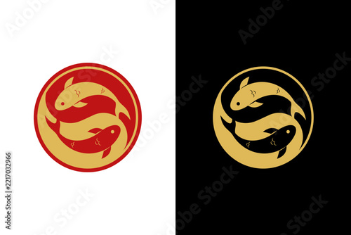 Koi fish yin yang abstract logo - chinese new year luck icon