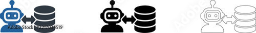 AI Robot Database and Data Storage Icon Set